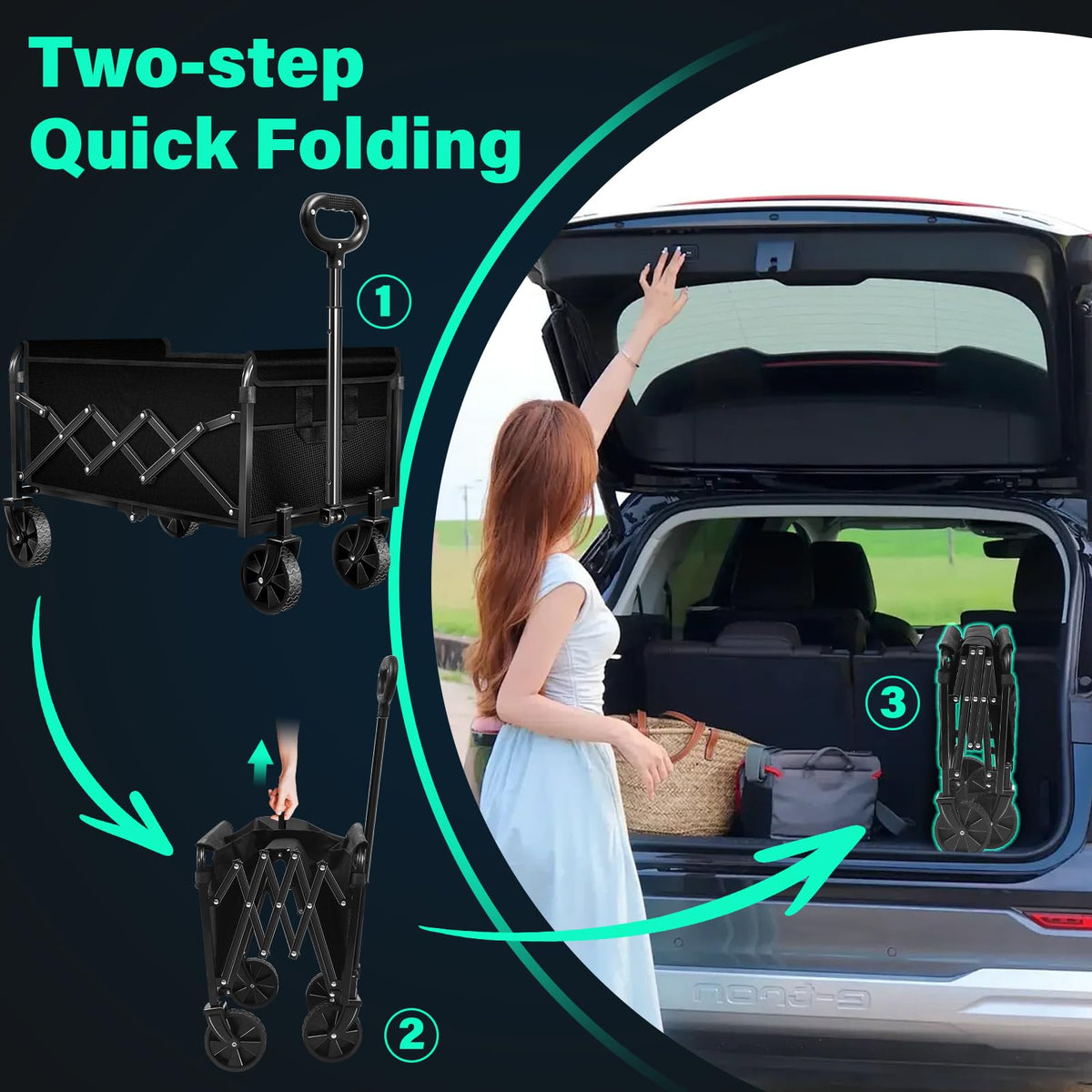 Kovryx Carro Plegable con Ruedas Plegable: 360 Libras, Carro utilitario Plegable Resistente – Carro portátil Todo Terreno para comestibles, Compras, Camping, Pesca, Deportes