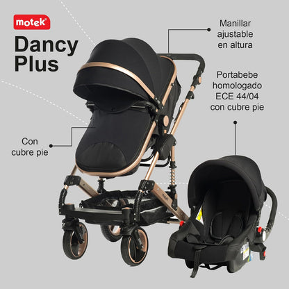 Carriola Bebe Motek Dan Plus 3 en 1 Portabebe Aluminio Negro