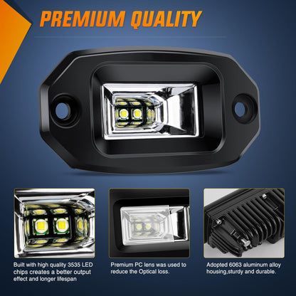Nilight 2 PCS 20W Flush Mount LED Pods Flood Beam Work Light Offroad Fog Reverse Backup Driving Lights for Bumper Truck ATV UTV SUV Boat