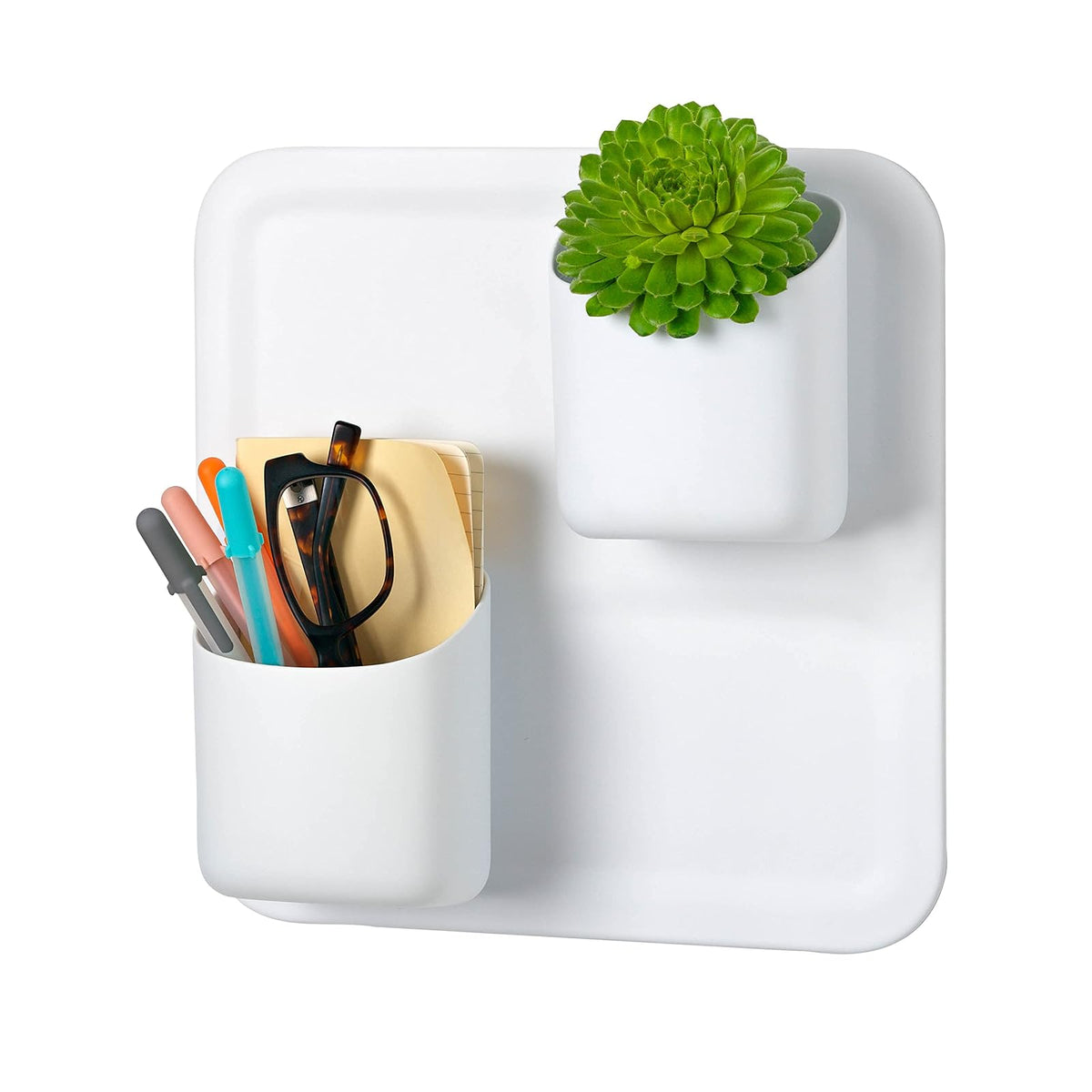 Honey-Can-Do 3-piece Starter Kit Modern Office & Garden Storage Rack, White, 3 Shelves, Magnético, Montaje en pared, Kit incluye: Wally y 2 bitsy