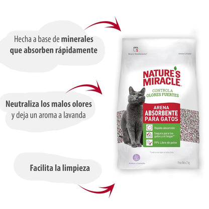 Nature's Miracle Arena para Gato Absorbente 99% sin Polvo Aroma Lavanda 2kg