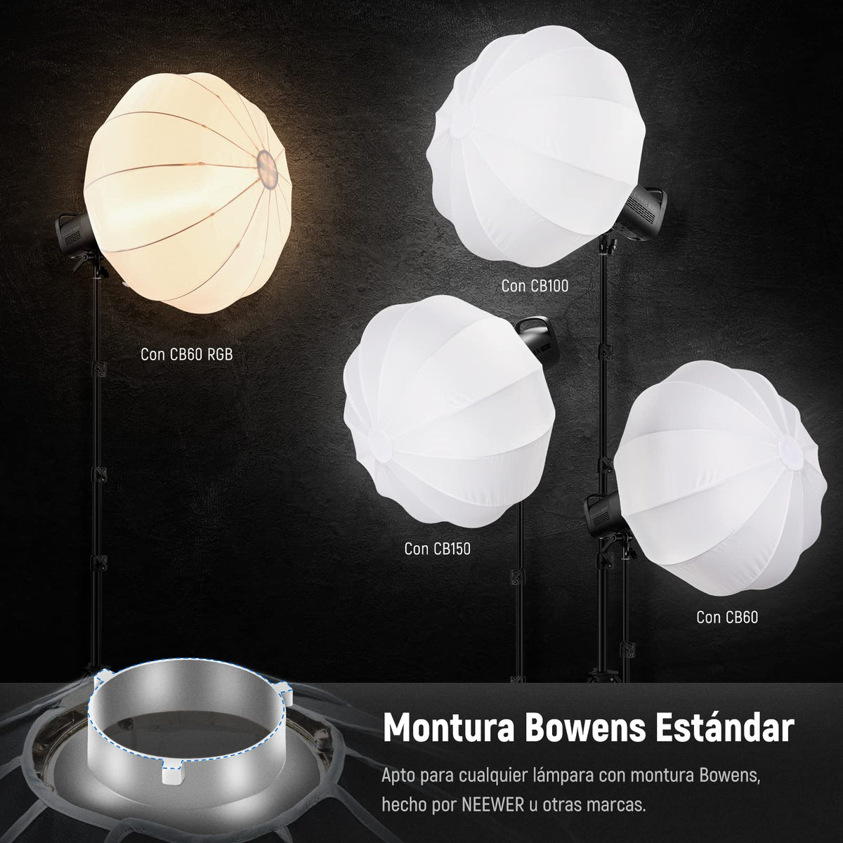 NEEWER 35"/90 cm Softbox Linterna con Liberación Rápida Un Paso,Difusor Luz 360° con Faldón,Montura Bowens para CB60 CB100 CB150 Luces Video, Compatible con Aputure 600d Amaran 60x Godox SL60W,NS90L