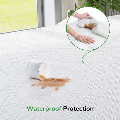 Novilla - Protector de colchón Impermeable, Protector de colchón de bambú tamaño Queen, Funda de colchón de enfriamiento Ajustable, Antideslizante, Ajuste de colchón de 8 a 18 Pulgadas, Color Blanco