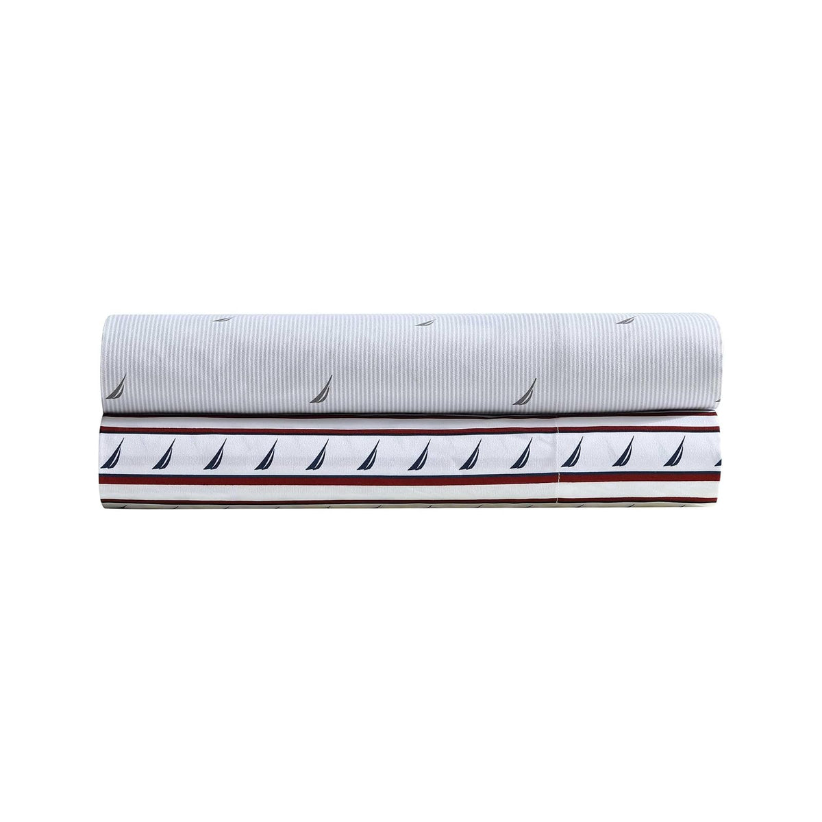 Nautica - Juego de sábanas Individuales, Ropa de Cama de Microfibra Transpirable y refrescante con Fundas a Juego, Juego de Cama Resistente a Las Arrugas (Clase J a Rayas náuticas, Gris, tamaño