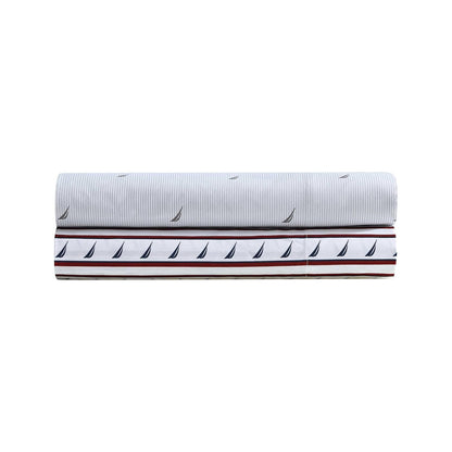 Nautica - Juego de sábanas Individuales, Ropa de Cama de Microfibra Transpirable y refrescante con Fundas a Juego, Juego de Cama Resistente a Las Arrugas (Clase J a Rayas náuticas, Gris, tamaño
