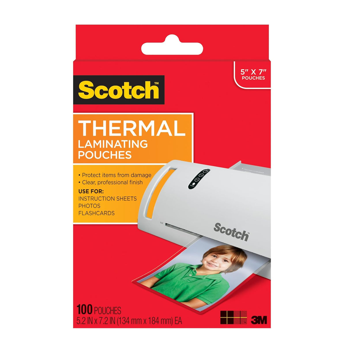 Scotch - Funda térmica para tarjeta de identificación con clip, 13.20 cm a 18.28 cm, Transparente, 100-Pouches - 100-Pouches - 13.20 cm a 18.28 cm