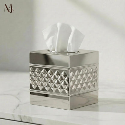 Monarch Abode - Funda Cuadrada de Tela geométrica Hecha a Mano con Relieve, Soporte de níquel y Cromo, Accesorios Cuadrados de Metal para aparador, Soporte Decorativo para Caja de pañuelos, Cubierta