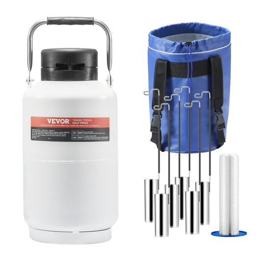 VEVOR Tanque de nitrógeno líquido, contenedor de nitrógeno líquido de aleación de aluminio de 3 L, Dewar de tanque LN2 con 6 botes y bolsa de transporte con correas