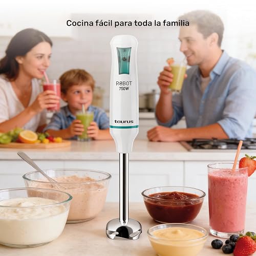 TAURUS ROBOT 750 INOX | Batidora de Inmersión 750 W | Caña de Acero Inoxidable Desmontable | Turbo Rotation System | Control de Pulso | Ideal para Papillas, Salsas y Batidos Familiares