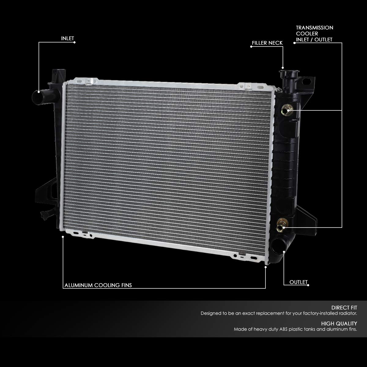 DNA Motoring OEM-RA-1452 Radiador de núcleo de aluminio estilo OE de 1 fila compatible con 85-96 F150 / F250 / F350 MT/AT, 27-1/2 pulgadas de ancho x 18-3/8 pulgadas de alto x 1 pulgada de profundidad, entrada de 1-3/4 pulgadas, 1-3/4 pulgadas 10.2 cm Out