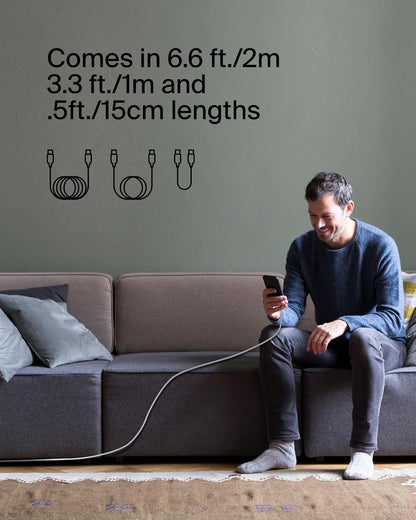 Belkin BoostCharge cable de fibra óptica USB C a USB-C para iPhone 16, iPhone 16 Pro, iPhone 16 Pro Max, Galaxy S25, S24, Galaxy Note, Pixel 9 y 8, iPad Pro, Nintendo Switch 2 & More - Blanco