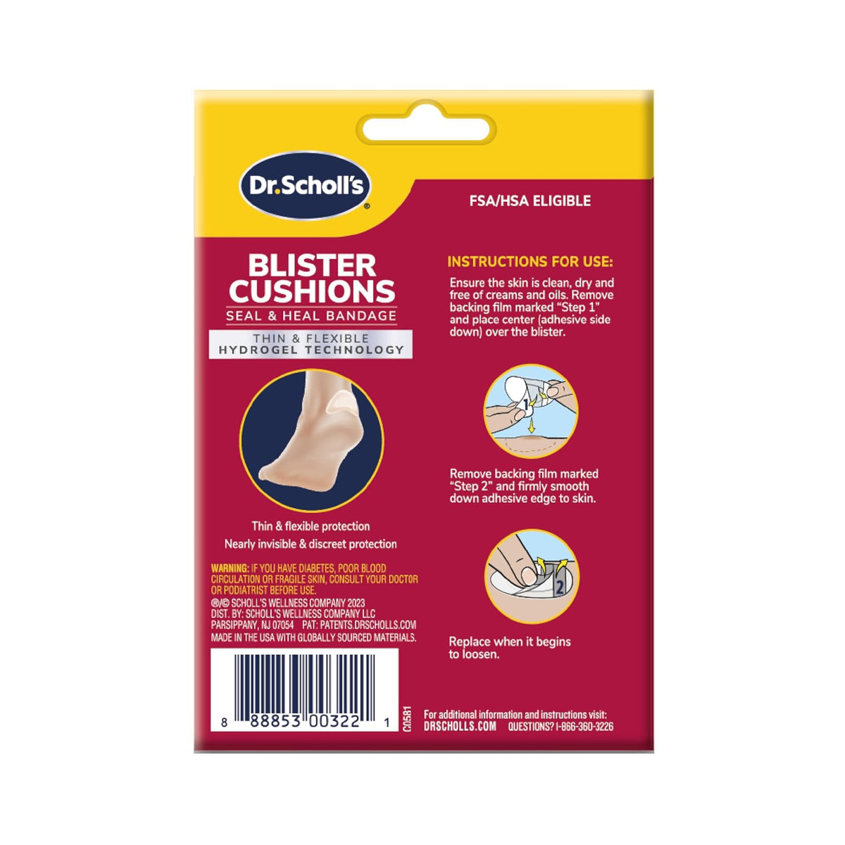 Dr. Scholl's Blister Cushions, Seal & Heal Bandage, 8 Cushions