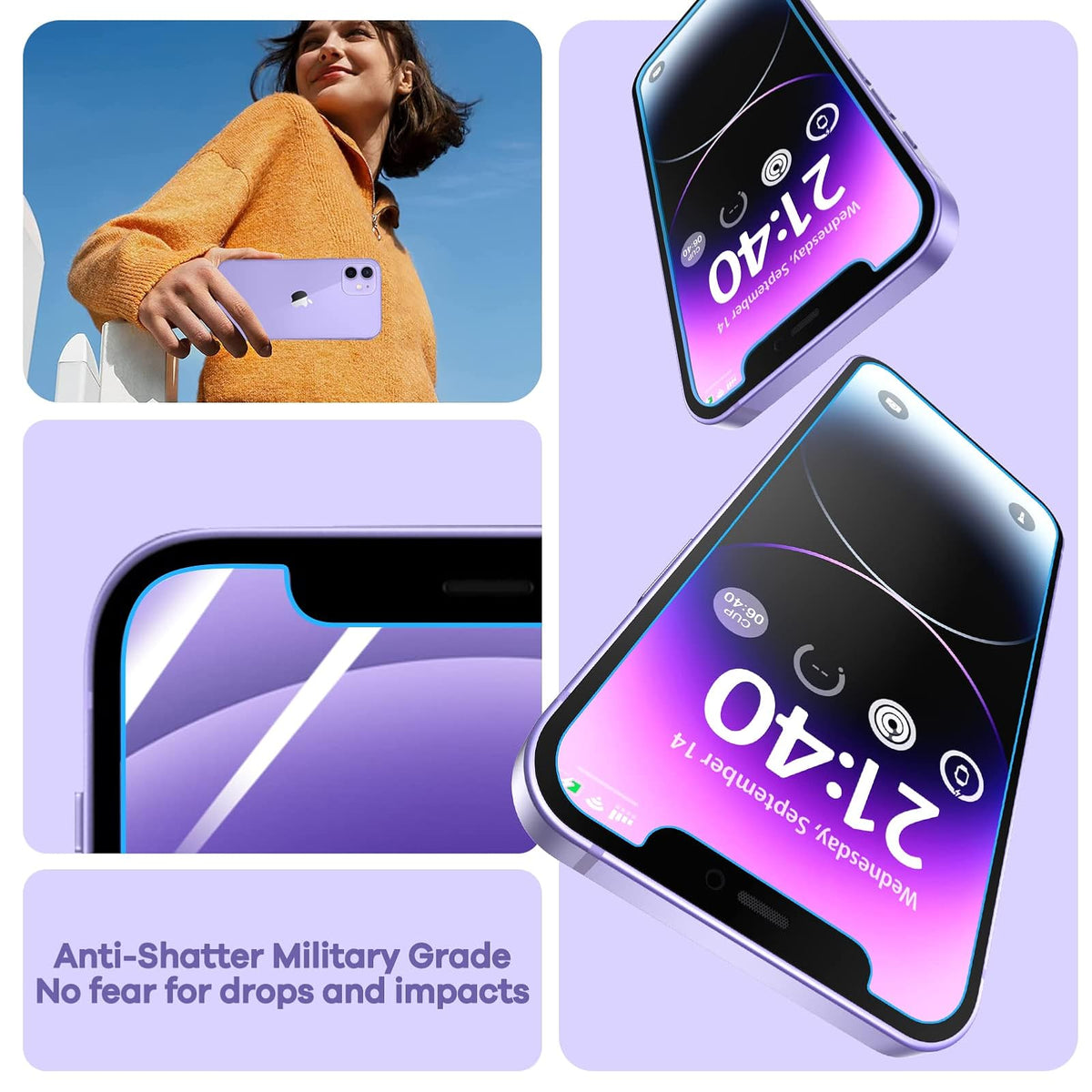 ORIbox Protector de visualización de vidrio para iPhone 12 y iPhone 12 Pro, 3 paquetes de protectores de visualización de vidrio templado transparente HD