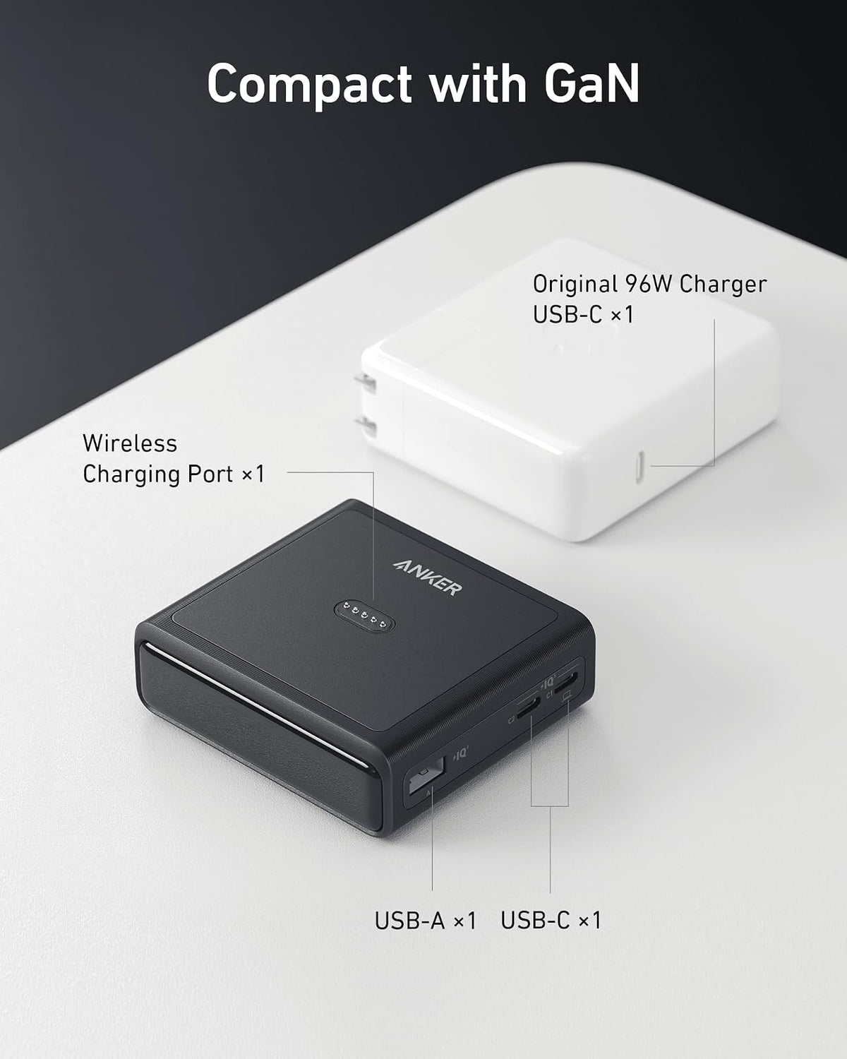 Anker Base de Carga Prime Power Bank, Carga rápida de 100 W con 4 Puertos, para MacBook Pro/Air Series, iPhone 14/13 Series, Samsung, Pixel, AirPods y más (Banco de energía no Incluido)