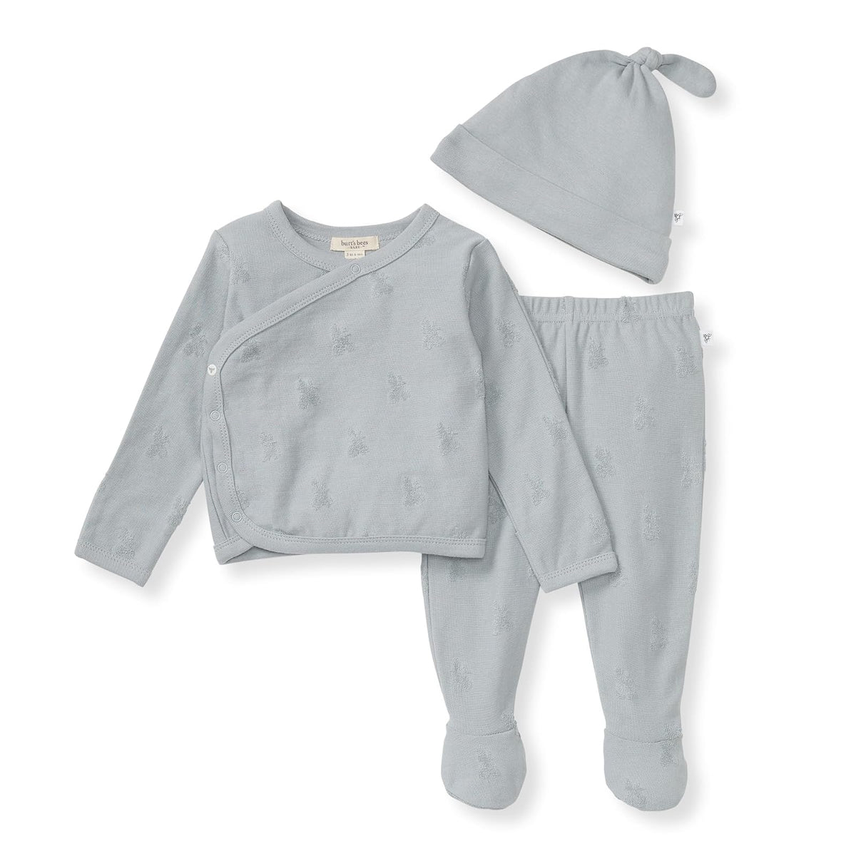 Burt's Bees Baby Baby Baby Girls - Conjunto unisex para bebé Take Me Home de 3 piezas, parte superior, pantalón y sombrero - 0-3 Meses - Abeja de rizo con relieve azul