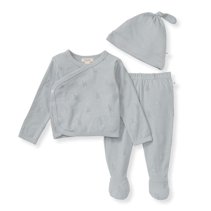 Burt's Bees Baby Baby Baby Girls - Conjunto unisex para bebé Take Me Home de 3 piezas, parte superior, pantalón y sombrero - 0-3 Meses - Abeja de rizo con relieve azul