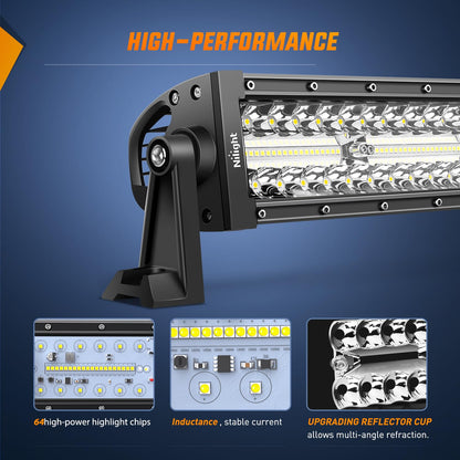 Nilight 18044C-A Barra de Luz LED de 9.5 Pulgadas, Triple Hilera, Combo de Inundación, 64 LED, para Camión/SUV/ATV/UTV