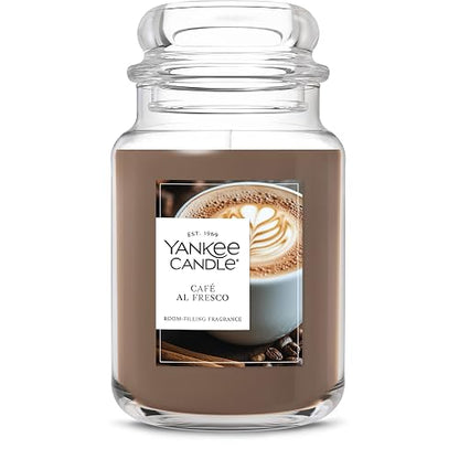 Yankee Candle - Vela perfumada Café Al Fresco, tarro grande de 22 onzas con hasta 150 horas de tiempo de combustión, regalo