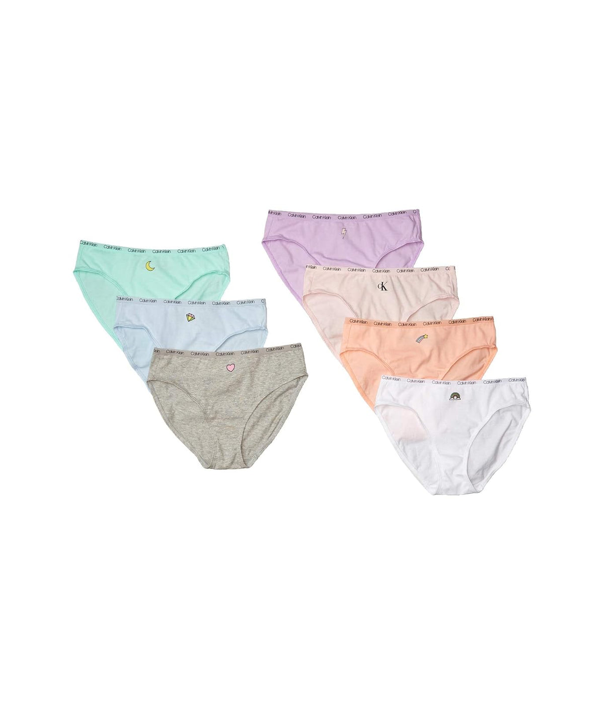 Calvin Klein Pantaletas de Algodón para Niña - Paquete de 7 - G - Iconos divertidos