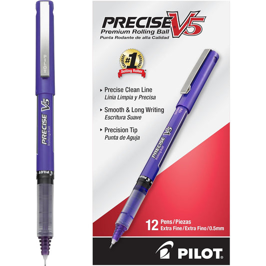 Pilot 25106 Precise V5, Bolígrafo, Tinta Líquida color Morado, Punto Extra Fino (0.5 Mm.), Caja con Doce Piezas (25106),,