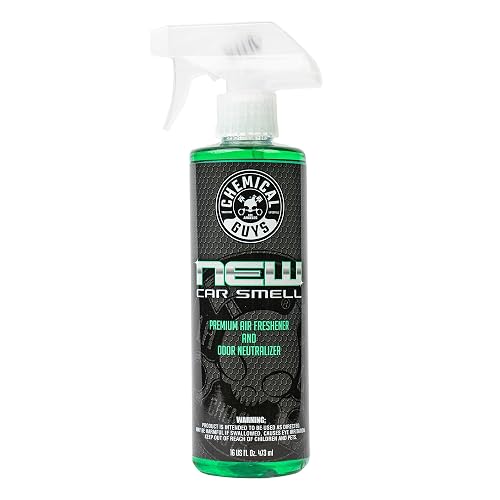 Chemical Guys New Car Smell Ambientador y eliminador de olores premium, aroma duradero, ideal para automóviles, camiones, todoterrenos, vehículos recreativos y más, 473 ml