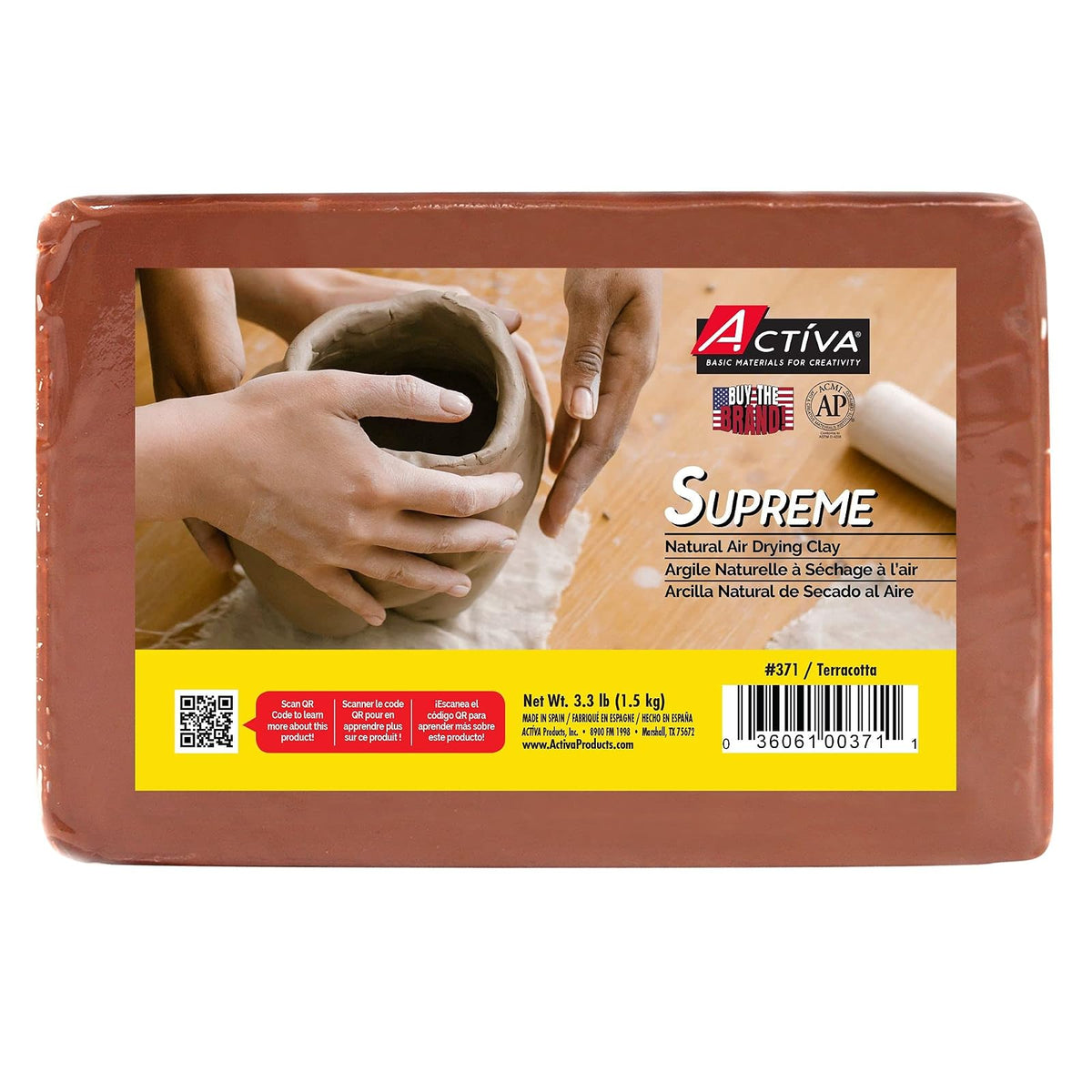 Activa Supreme Artist's Air-Dry Modelado de 3 libras, arcilla Terra Cotta | Plasticidad y trabajabilidad superiores, profesionales y artistas consumados, encogimiento mínimo, se puede cocinar en horno