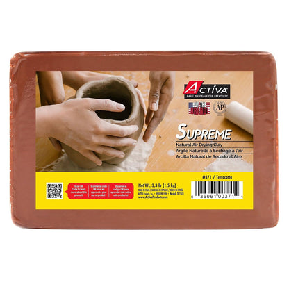 Activa Supreme Artist's Air-Dry Modelado de 3 libras, arcilla Terra Cotta | Plasticidad y trabajabilidad superiores, profesionales y artistas consumados, encogimiento mínimo, se puede cocinar en horno