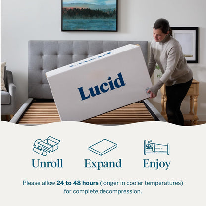 Lucid - Colchón Matrimonial de Memory Foam con Gel y Bambú - 20 cm - Colchón Firme - Funda Lavable y Transpirable - Compatible con Bases Ajustables - Ideal para Cualquier Recámara