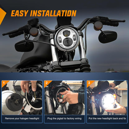 Nilight TL-411 Faros Delanteros LED para Motocicleta Harley Davidson 5.75 in, Compatible con Sportster/Dyna/Softail, Cromo