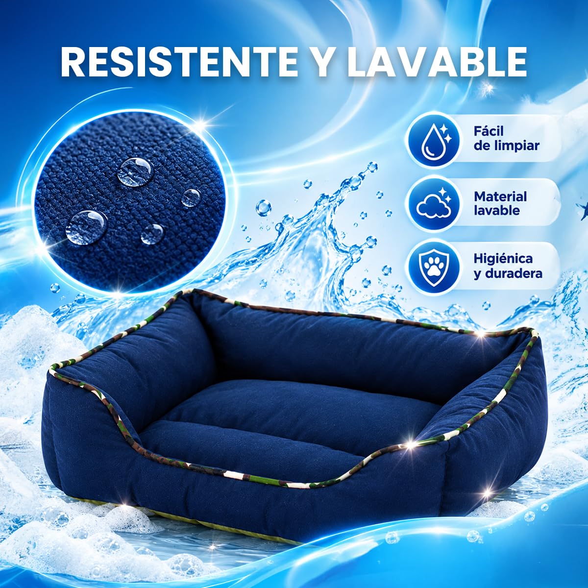 Fancy Pets Cama Corgi para Perros Chica 53 x 44 x 22 cm Azul Cama Acolchada con Orilla Suave Lavable y Resistente para Descanso Diario