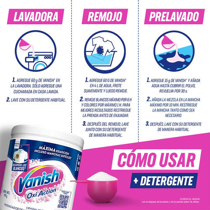 Vanish Quitamanchas Desinfectante en Polvo color Blanco 450g (Paquete de 2)