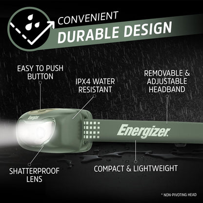 Energizer Universal+ - Faros delanteros LED (2 unidades), IPX4 resistentes al agua, luz de cabeza brillante para exteriores, camping, correr, tormenta, luz LED de supervivencia para emergencias