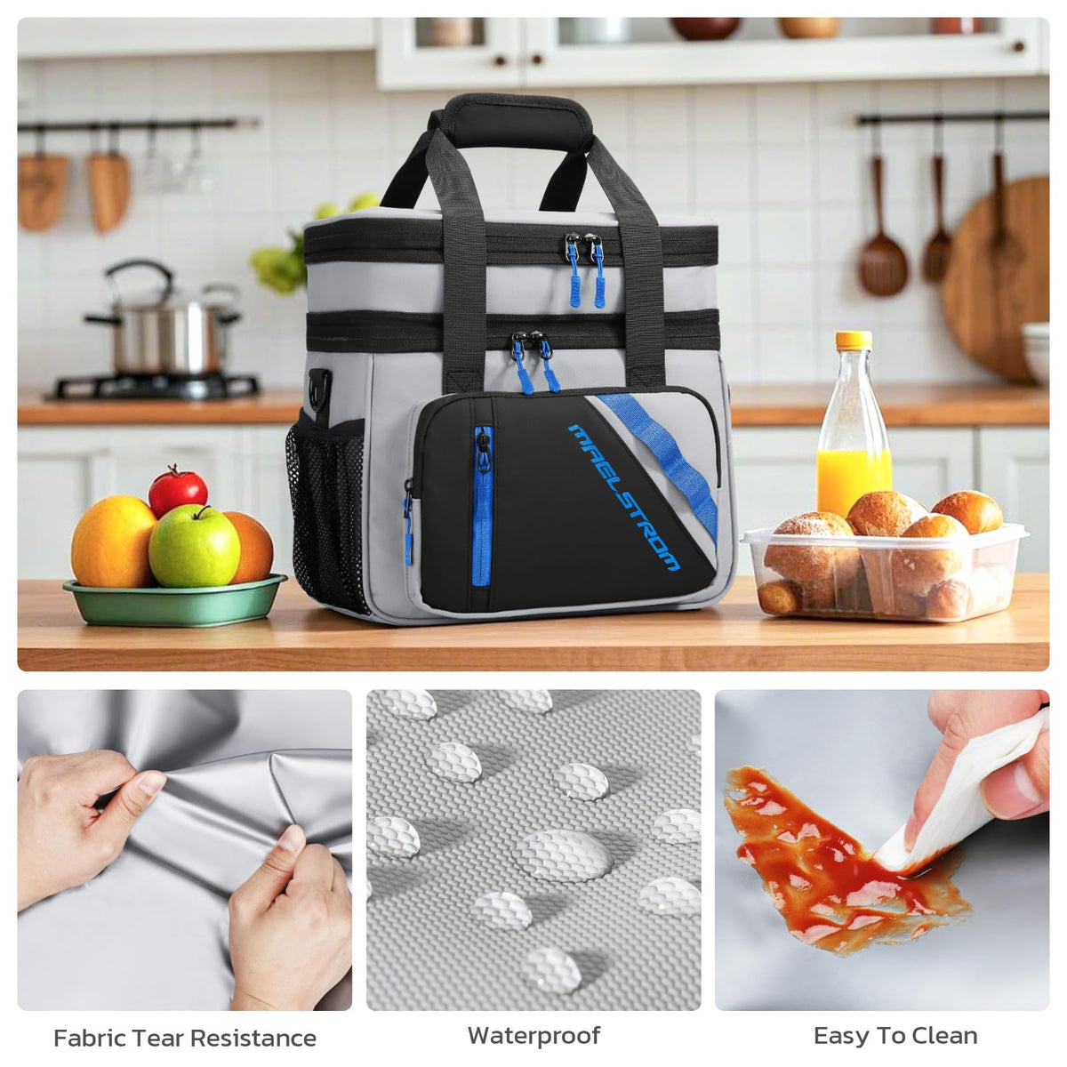Maelstrom Caja de Almuerzo, Bolsa de Almuerzo Térmica 20L para Hombres y Mujeres, Bolsa Refrigerador Antifugas de Doble Compartimento Expandible con 6 Bolsillos, Bolsa Reutilizable para Trabajo y Picnic
