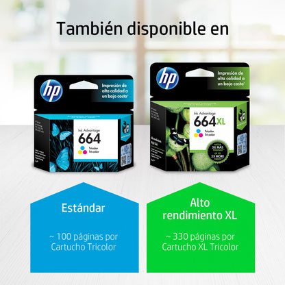 HP Cartucho de Tinta 664 Tricolor Original, Compatibilidad con Impresoras Deskjet 4535, 4675, 3835, 1115, 2135, 3635, 2675, 3775, 3785, 3787, 3789, Rendimiento hasta 100 páginas (F6V28AL)