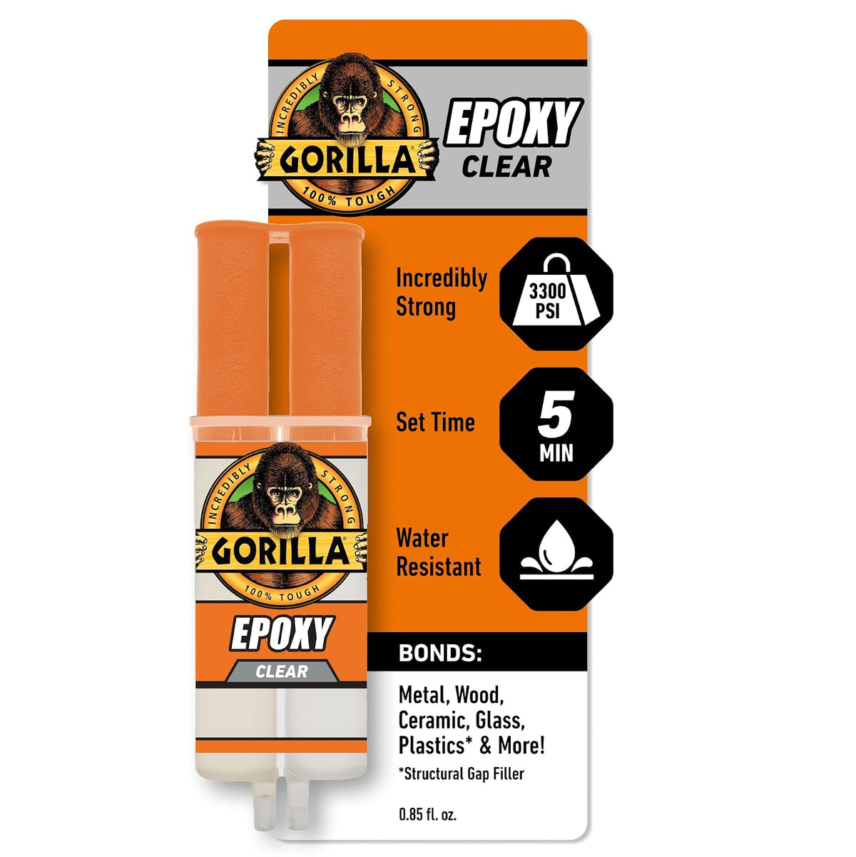 Gorilla Epoxi de 2 Partes, Secado en 5 Minutos, Transparente - 1 unidad