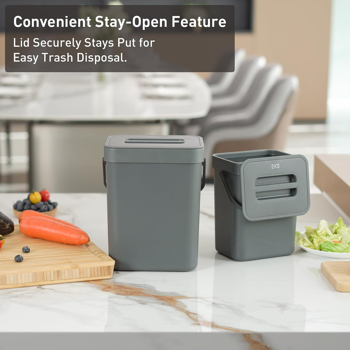 EKO Puro - Mini cubeta de basura para colgar en la pared con tapa, cubeta de compostaje de residuos de alimentos para interiores, 0.79 galones / 3L pequeño cubeta de basura para cocina (gris)