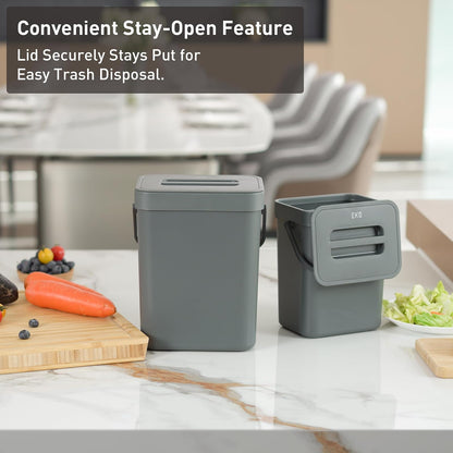 EKO Puro - Mini cubeta de basura para colgar en la pared con tapa, cubeta de compostaje de residuos de alimentos para interiores, 0.79 galones / 3L pequeño cubeta de basura para cocina (gris)