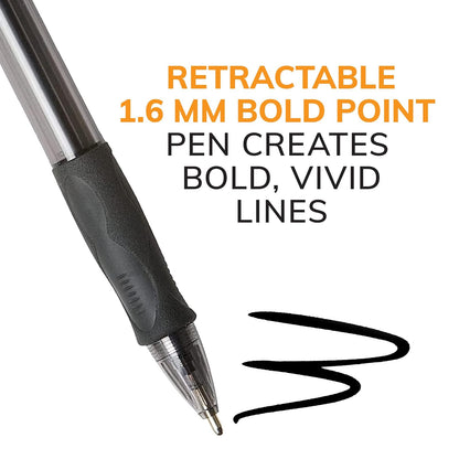 BIC Velocity Bold Bolígrafo retráctil de punta redonda, punta gruesa (1.6 mm), color negro, 12 unidades, Recargable, Azul, 12-Count