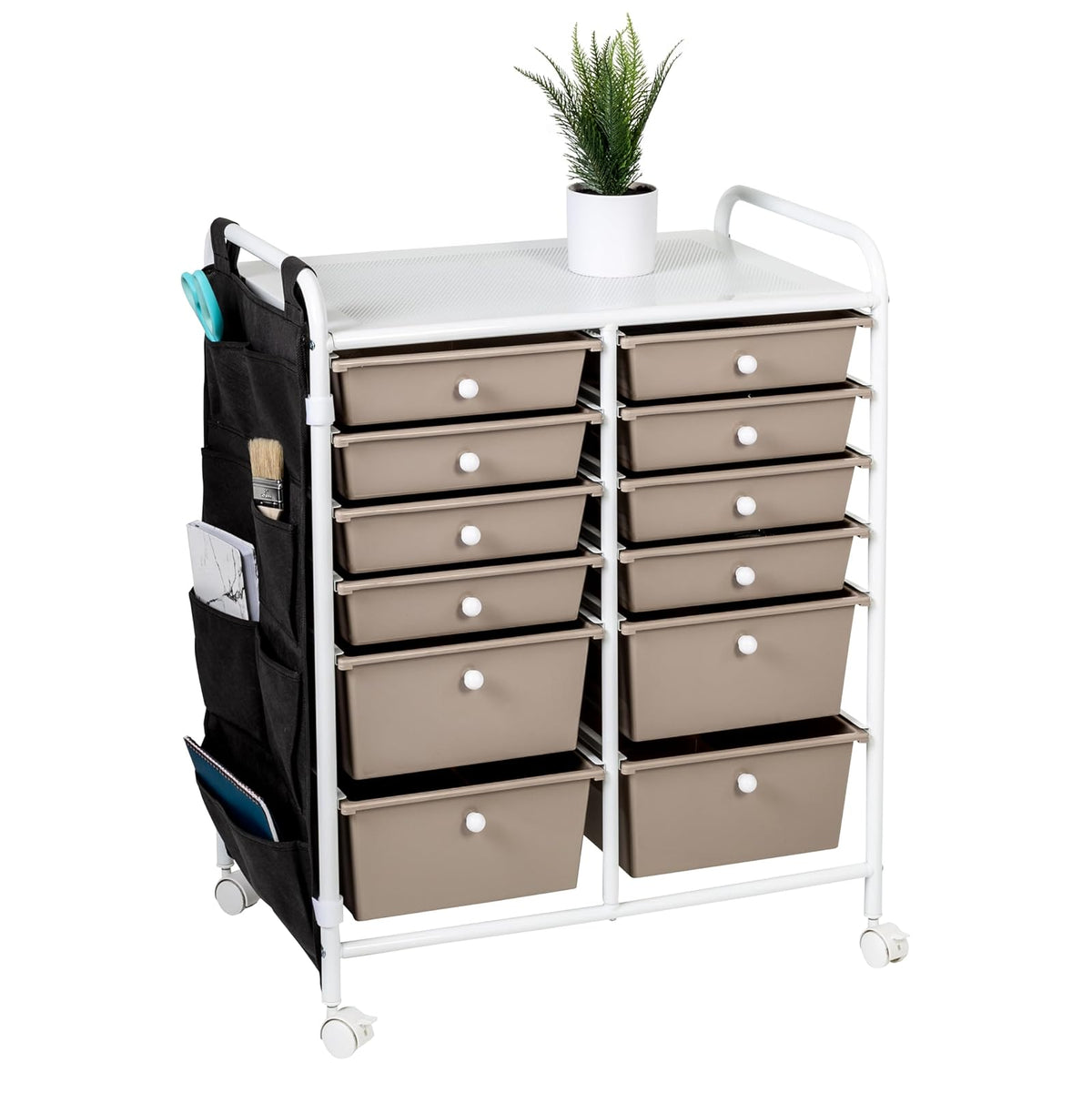 Honey-Can-Do Honey Can Do Carrito de almacenamiento con ruedas de metal de 12 cajones con bolsillos laterales CRT-09104 blanco