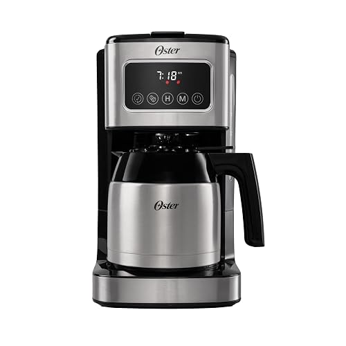 Oster Cafetera de Goteo Programable Capacidad 8 Tazas, Pantalla Táctil LED | Programa el café hasta 24 hrs de anticipación, pausa para servir, apagado automático, filtro reutilizable,