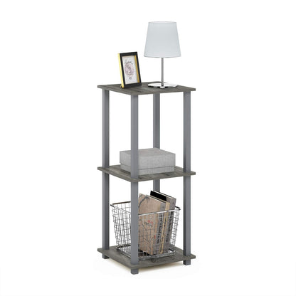 Furinno 12127GYW/GY Simplistic End Table, French Oak Grey, Set of 2 | Mesa auxiliar auxiliar de 2 niveles, compacta, cuadrada, moderna, mesita de noche, mesita de noche, mesita de noche