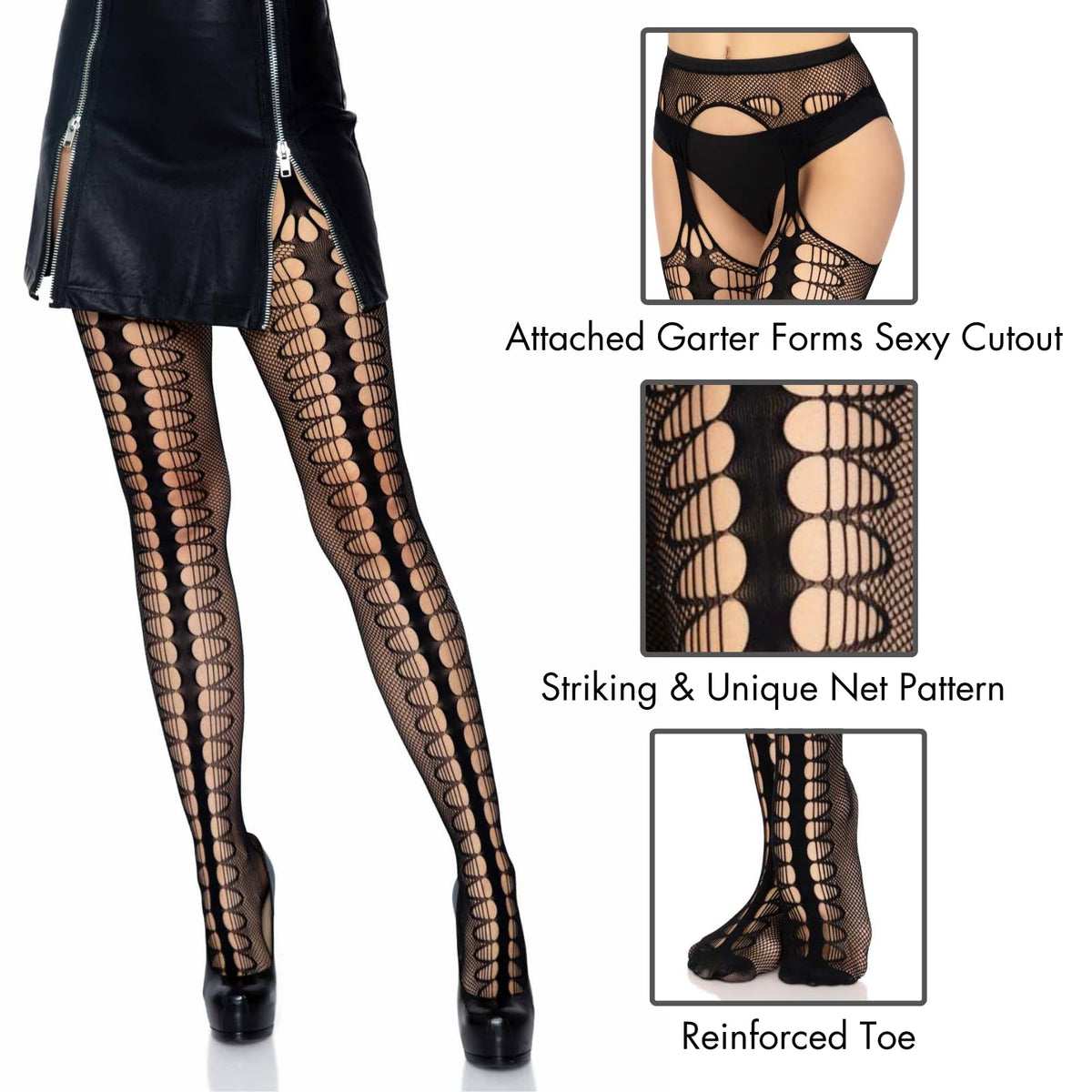 Leg Avenue - Medias de red para mujer con liguero adjunto