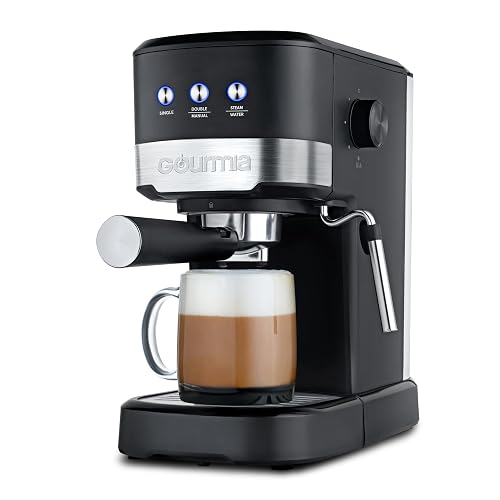 Gourmia - Cafetera de 15 barras con potente varita espumante con depósito de agua extraíble de 1,2 litros, color negro