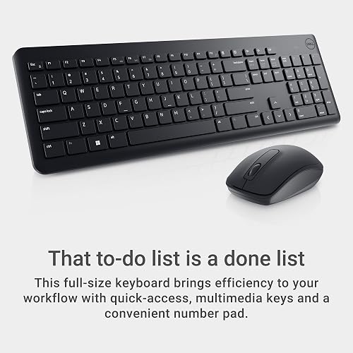 DELL Kit Teclado y Ratón inalámbricos con Receptor USB 2.4 GHz, Teclas funcionales y numéricas, Inclinación Ajustable, Óptico 1000dpi, Compatible con PC y Mac, Negro, Idioma Inglés