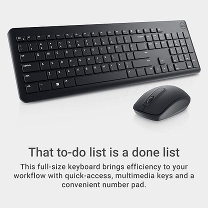 DELL Kit Teclado y Ratón inalámbricos con Receptor USB 2.4 GHz, Teclas funcionales y numéricas, Inclinación Ajustable, Óptico 1000dpi, Compatible con PC y Mac, Negro, Idioma Inglés