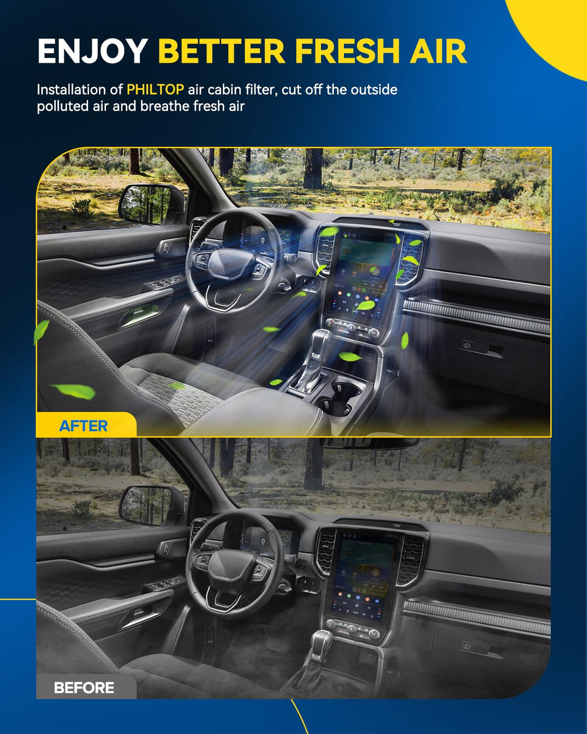 PHILTOP Filtro de aire de cabina, repuesto para CF11966, Impala, Malibu, Cruze, Colorado, Camaro, Traverse, Equinoccio, Acadia, Cañón, Terreno, Enclave, Envision, Filtro de cabina con carbón activado, paquete de 1