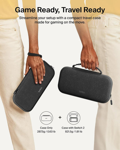 Belkin - Funda de Transporte para Nintendo Switch 2, Bolsa de Viaje con Soporte AirTag y Bolsillo de Almacenamiento para Tarjetas de Juego, portátil, Ligera, Funda Protectora con Carcasa Dura