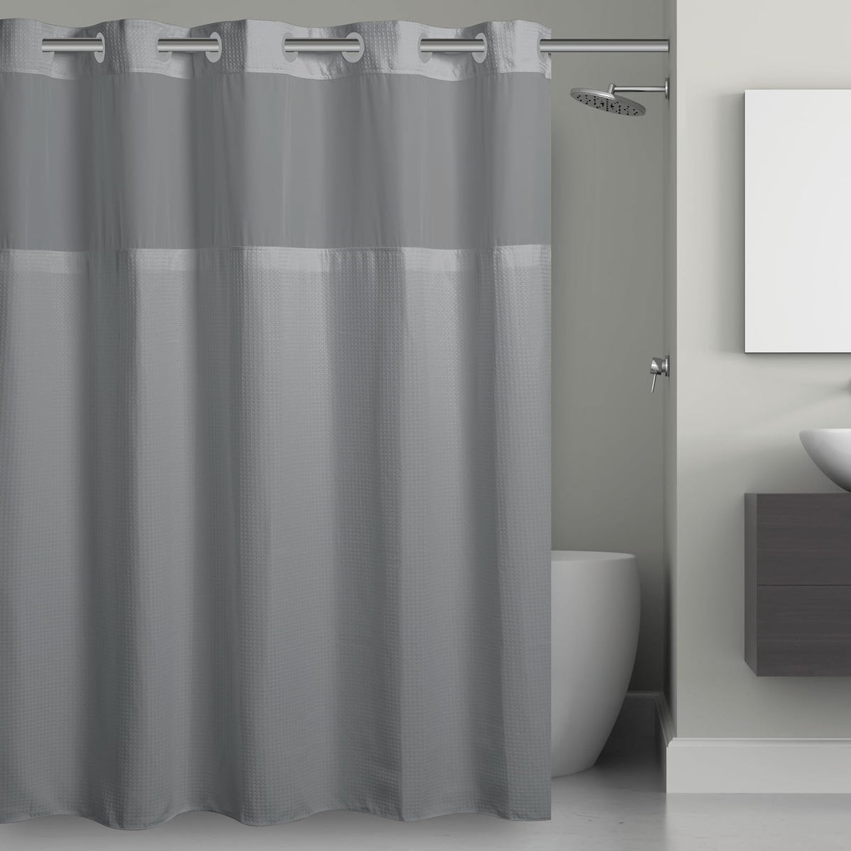 Hookless Cortina de Ducha de Microfibra sin Ganchos, 180 x 188 cm, Color Gris
