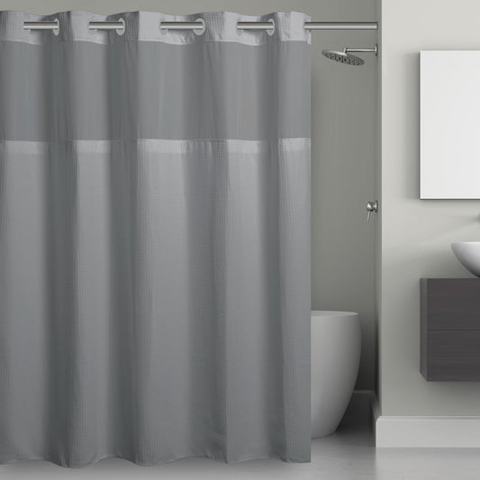 Hookless Cortina de Ducha de Microfibra sin Ganchos, 180 x 188 cm, Color Gris