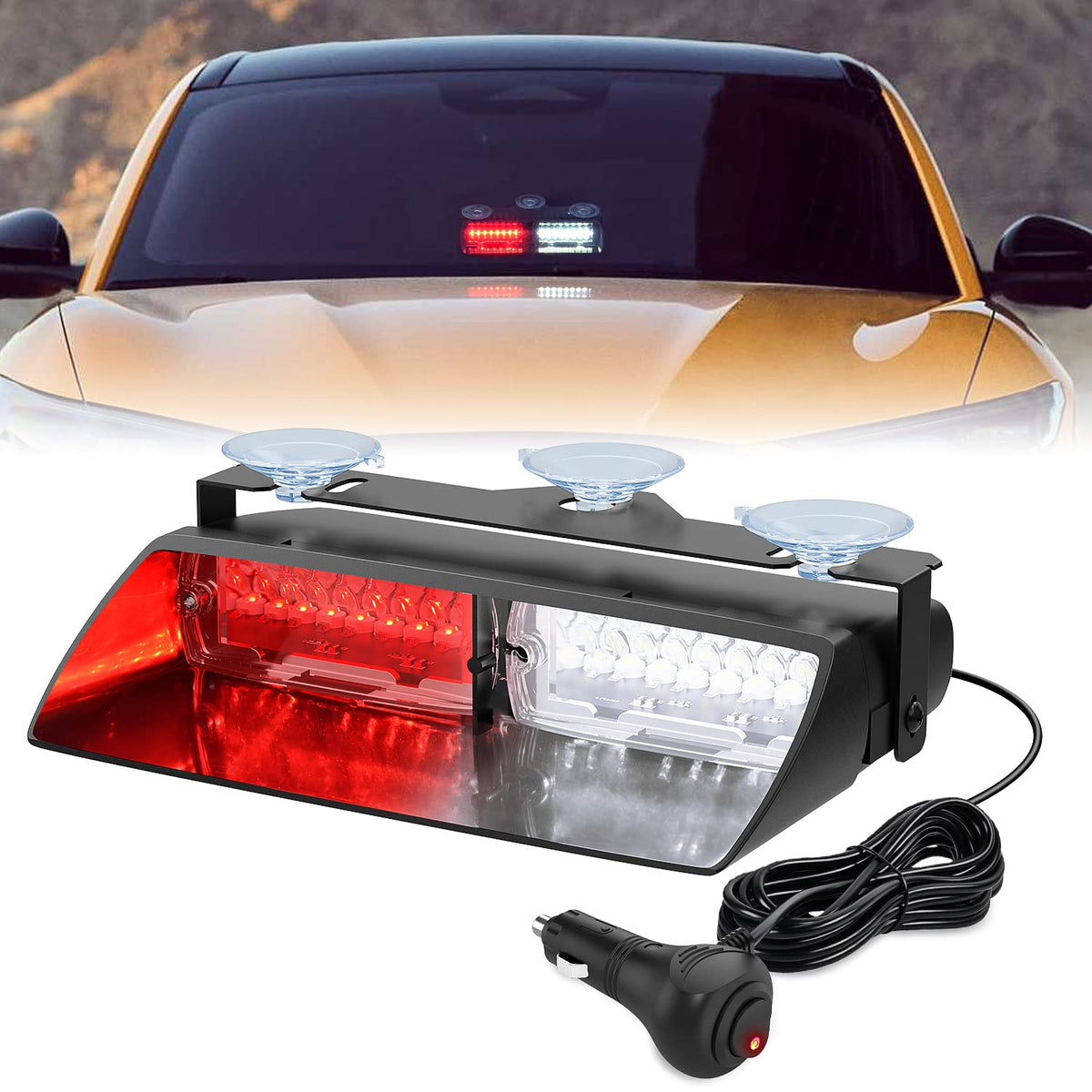 Nilight - Luces estroboscópicas de emergencia para parabrisas con ventosas, luz LED superbrillante para policía, bomberos, vehículos, camiones